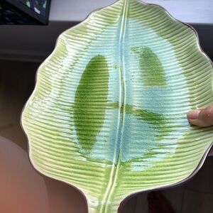 Large Heavy Thick Green Leaf Ceramic Platter